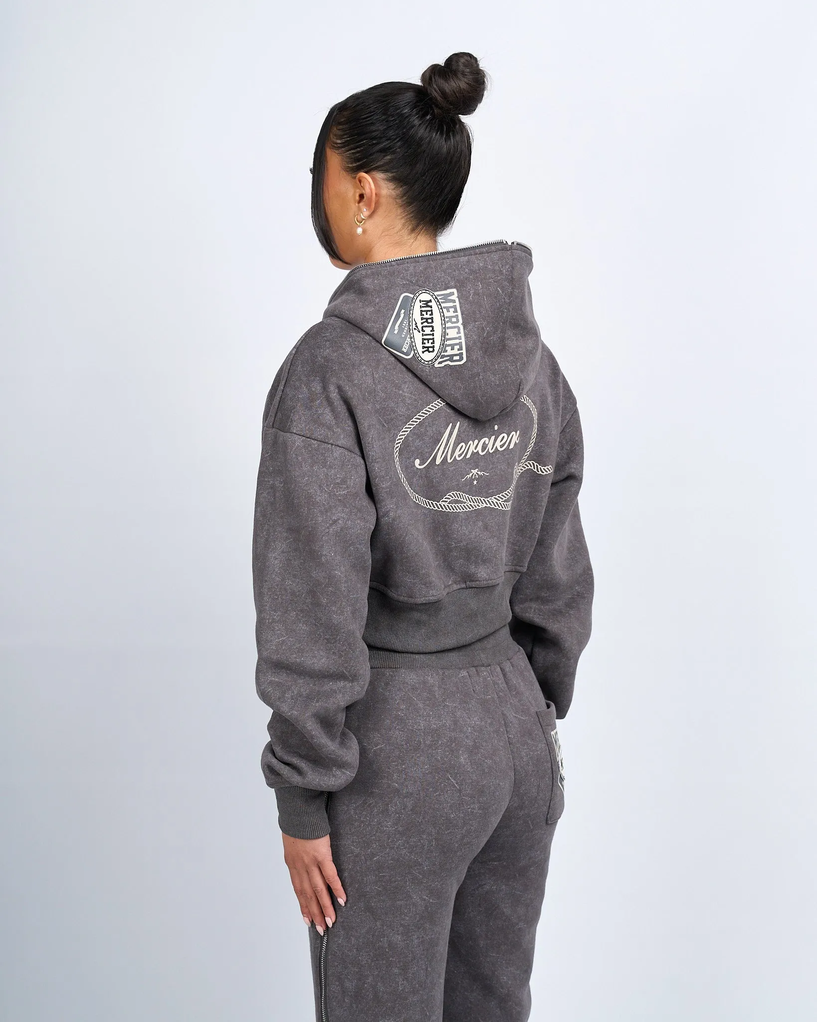 Womens Grey Round Up Cropped Hoodie