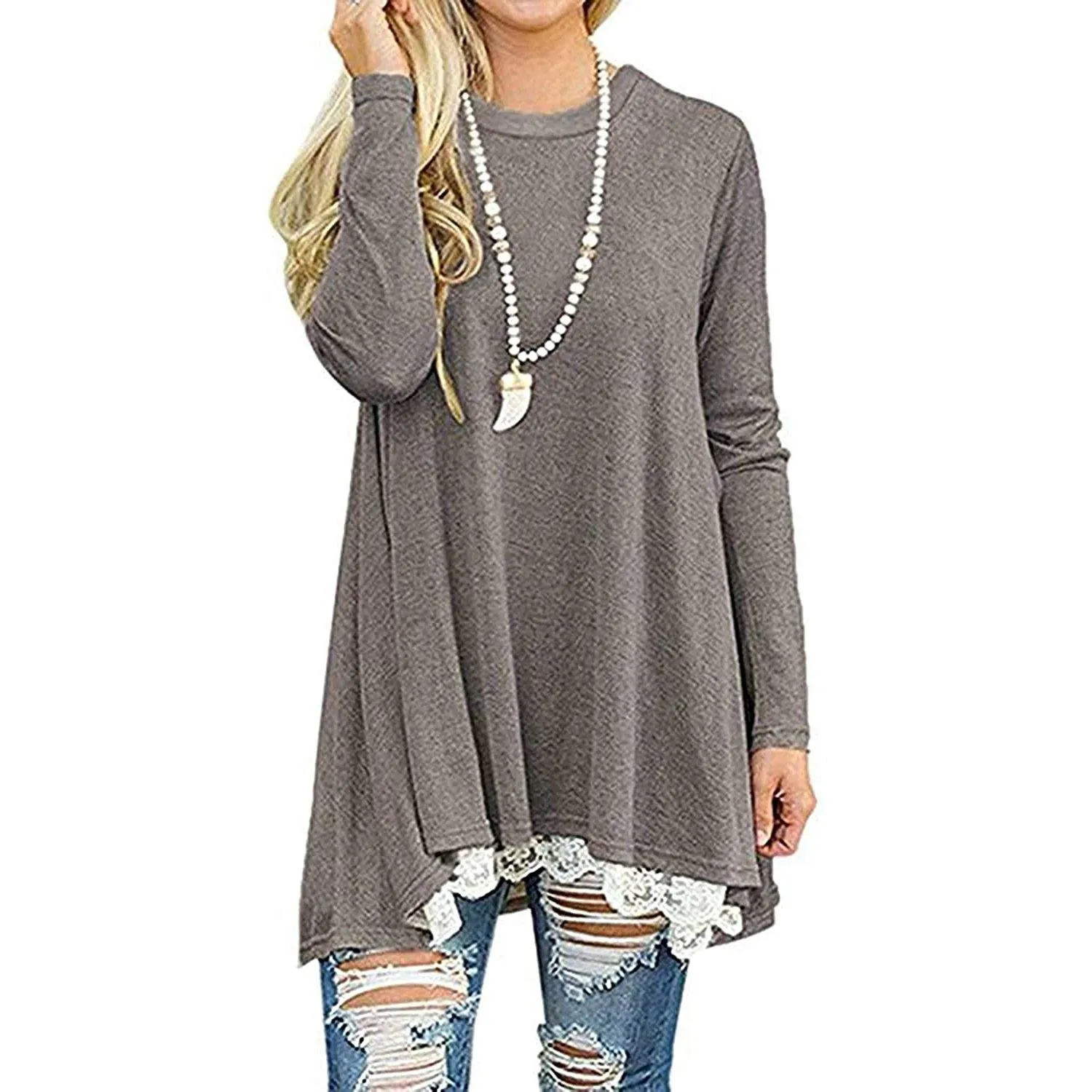 Women's Long Sleeve Lace Panel Top