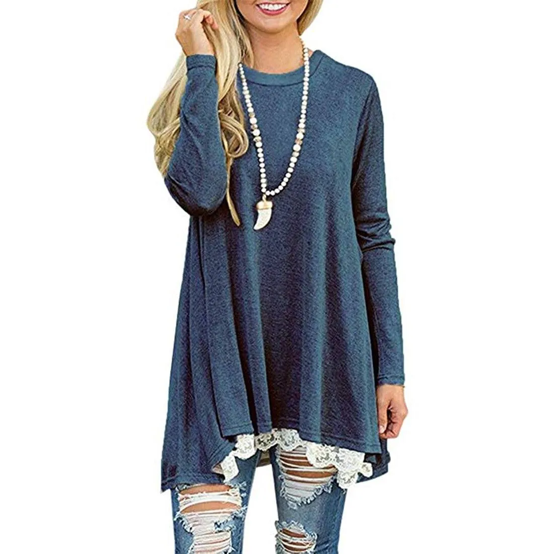 Women's Long Sleeve Lace Panel Top