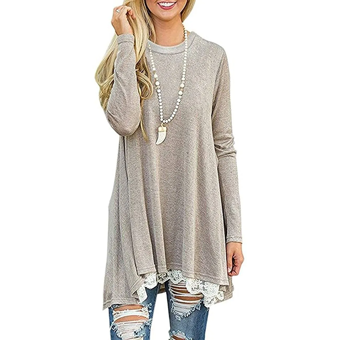 Women's Long Sleeve Lace Panel Top