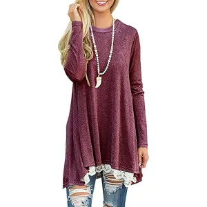 Women's Long Sleeve Lace Panel Top