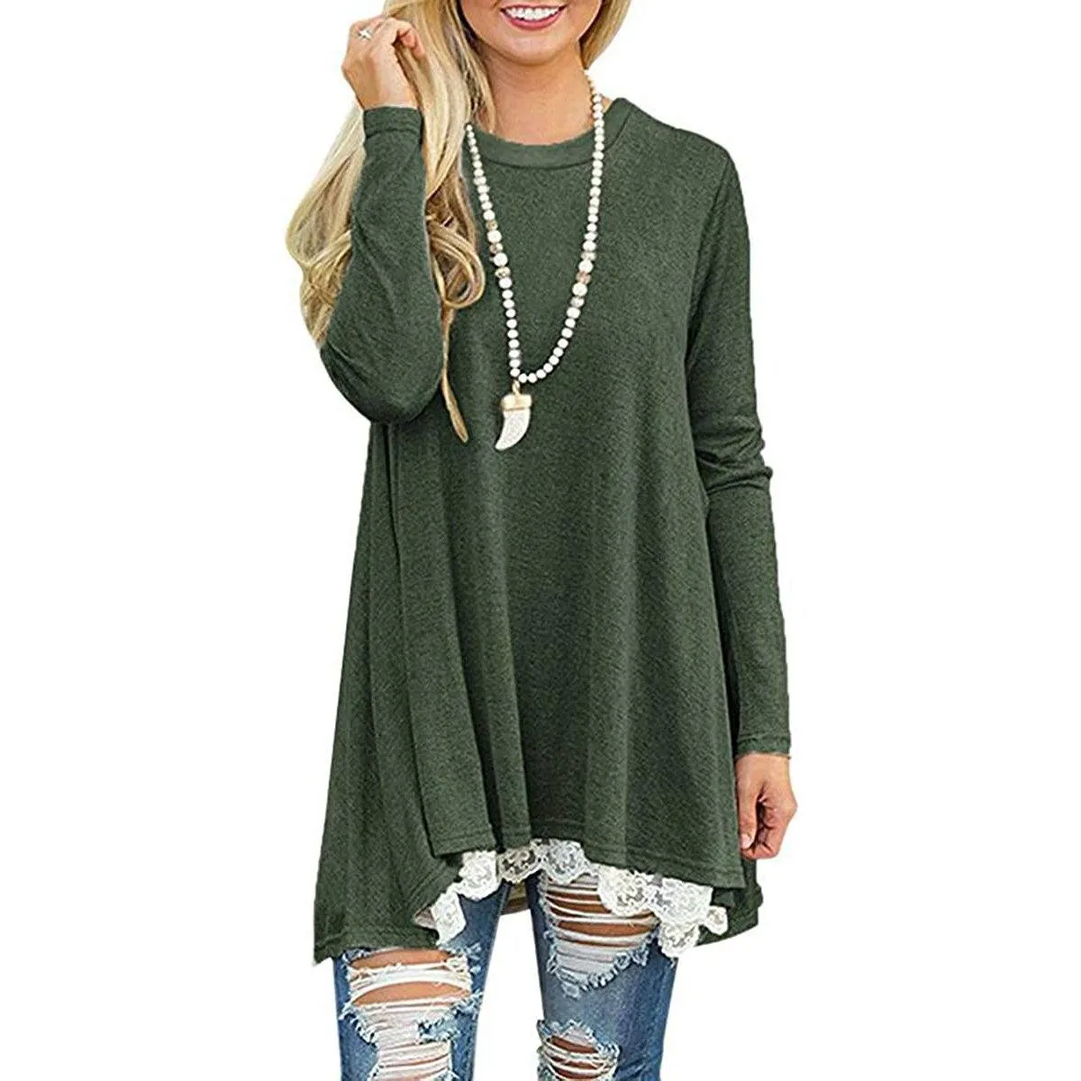 Women's Long Sleeve Lace Panel Top