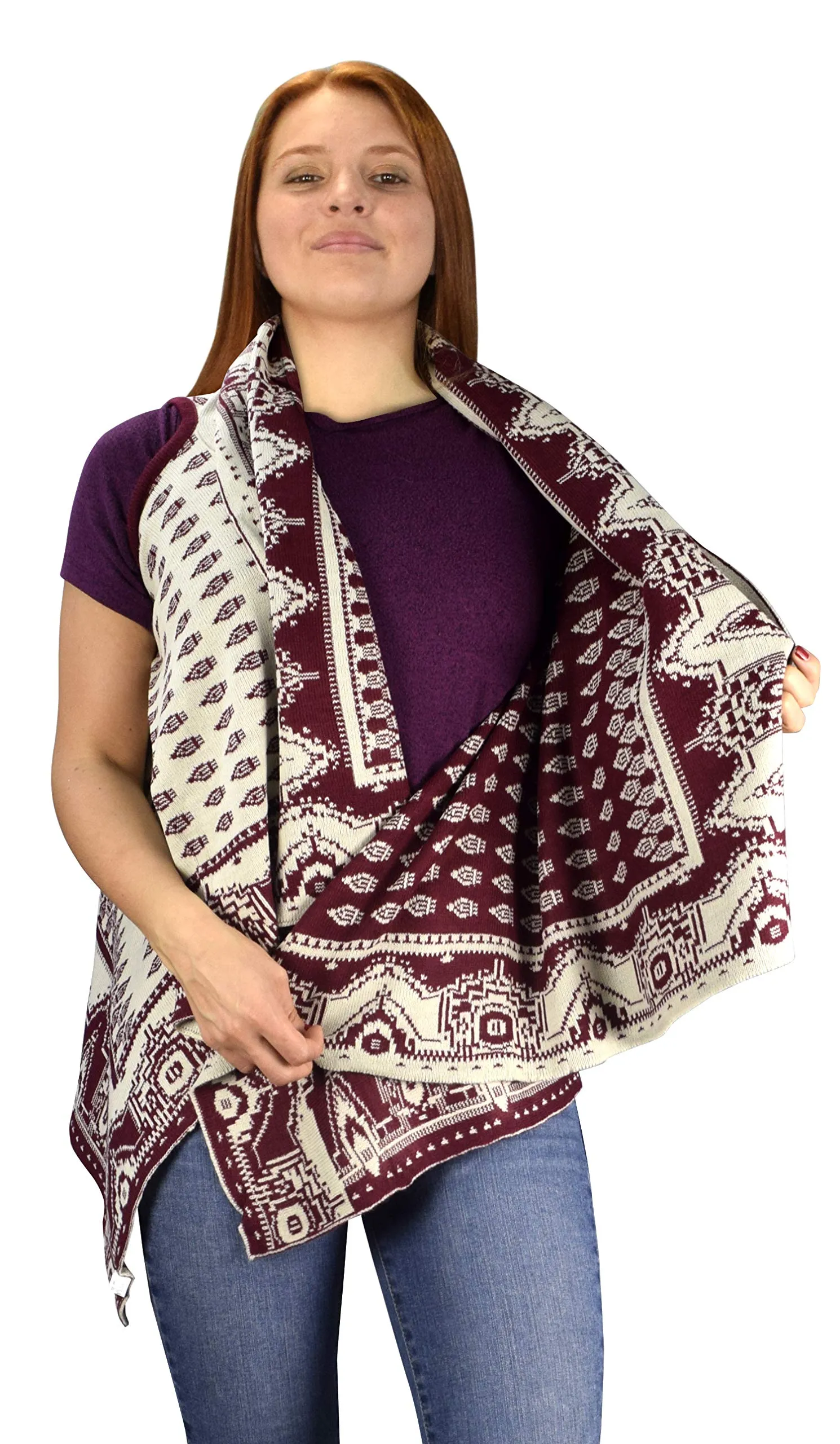 Women's Sleeveless Fair Isle Reversible Draped Open Front Cardigan Vest