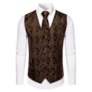 YourTies Brown Paisley Sleeveless Wedding Vest Necktie Set for Men