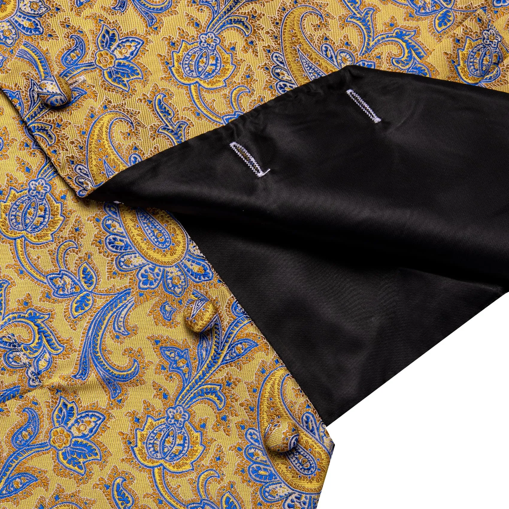 YourTies Light Yellow V-Neck Waistcoat Blue Paisley Vest Necktie Set