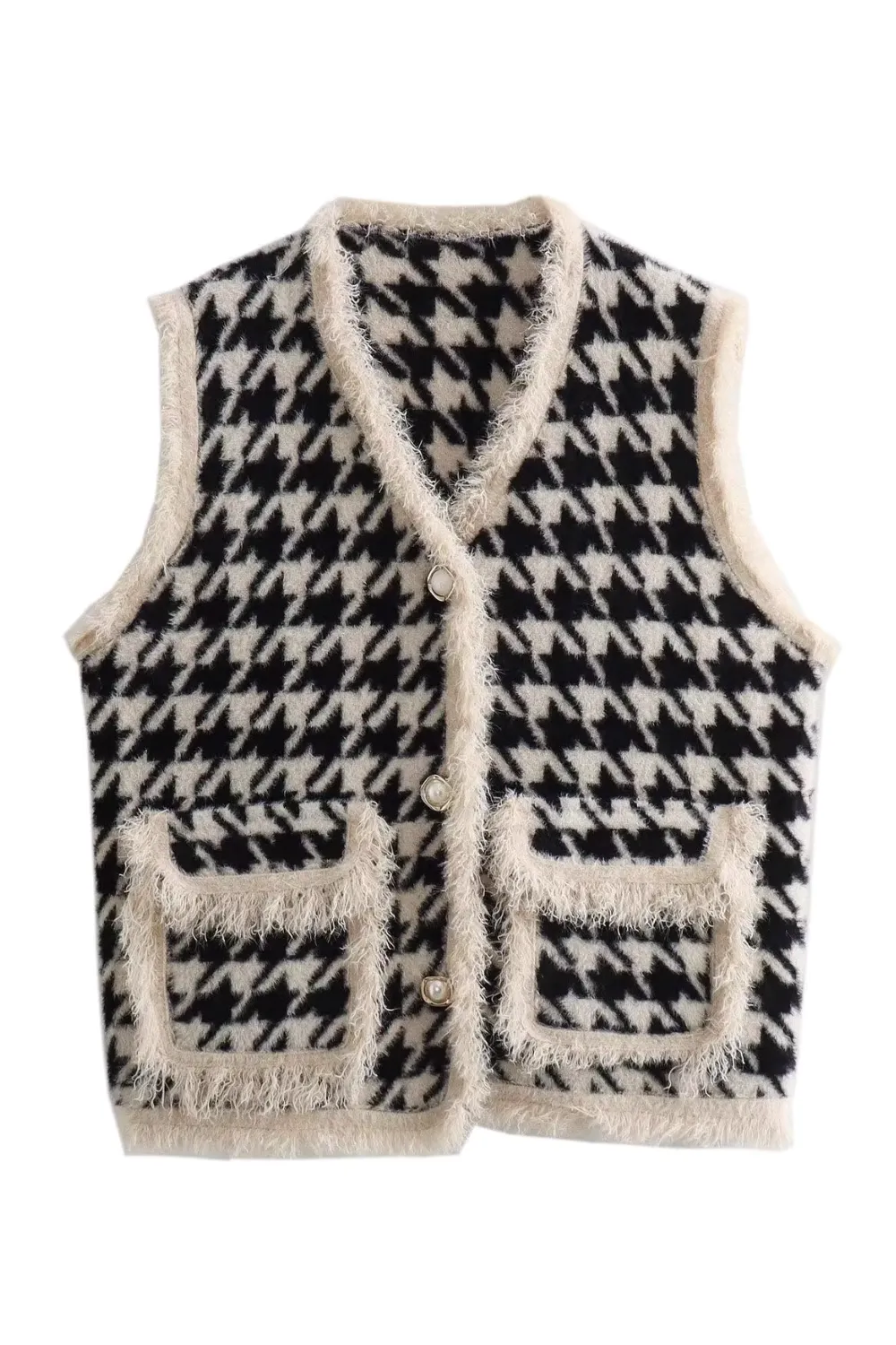 'Zoey' Sleeveless Houndstooth Vest (2 Colors)